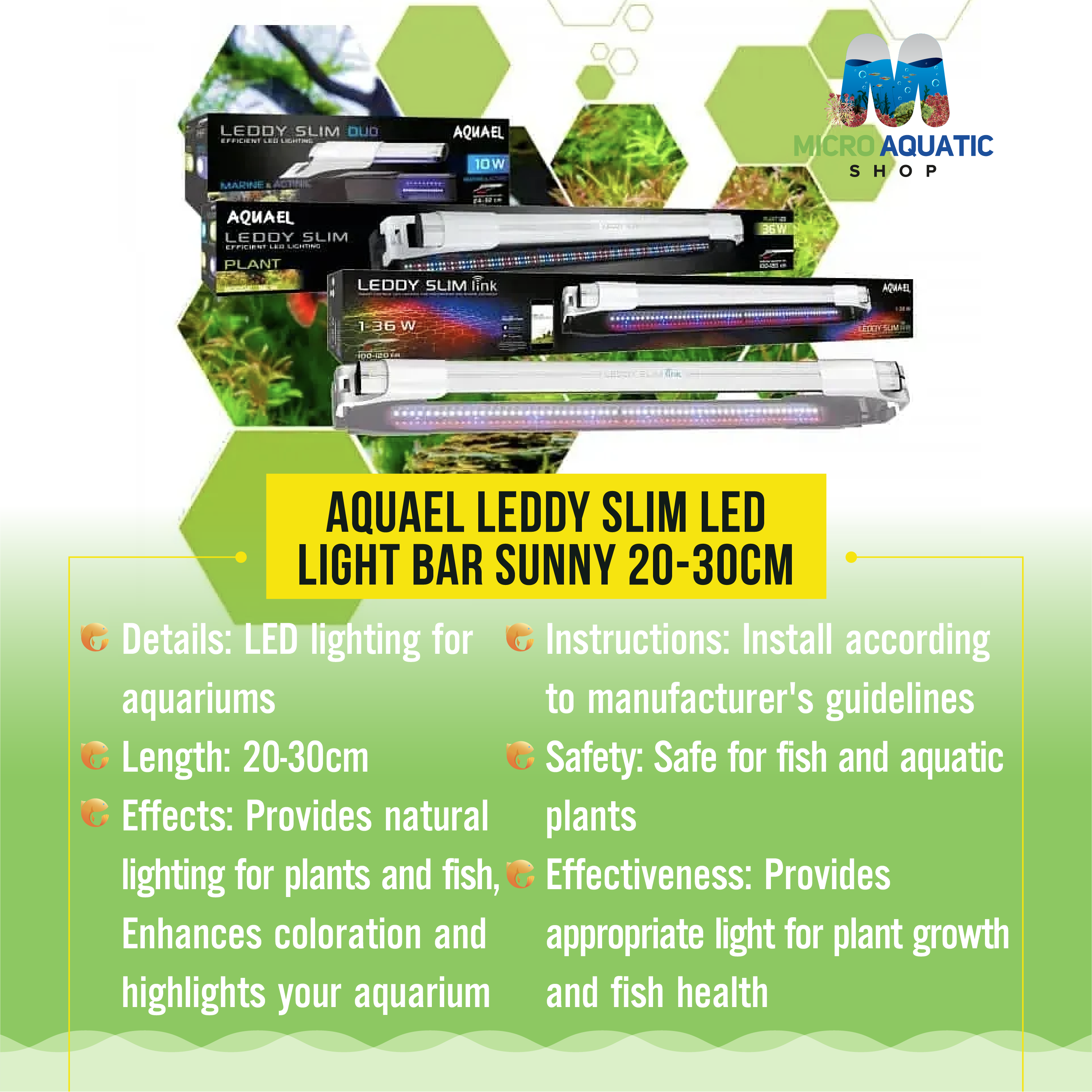Aquael Leddy Slim LED Light Bar Sunny 20-30cm Micro Aquatic Shop