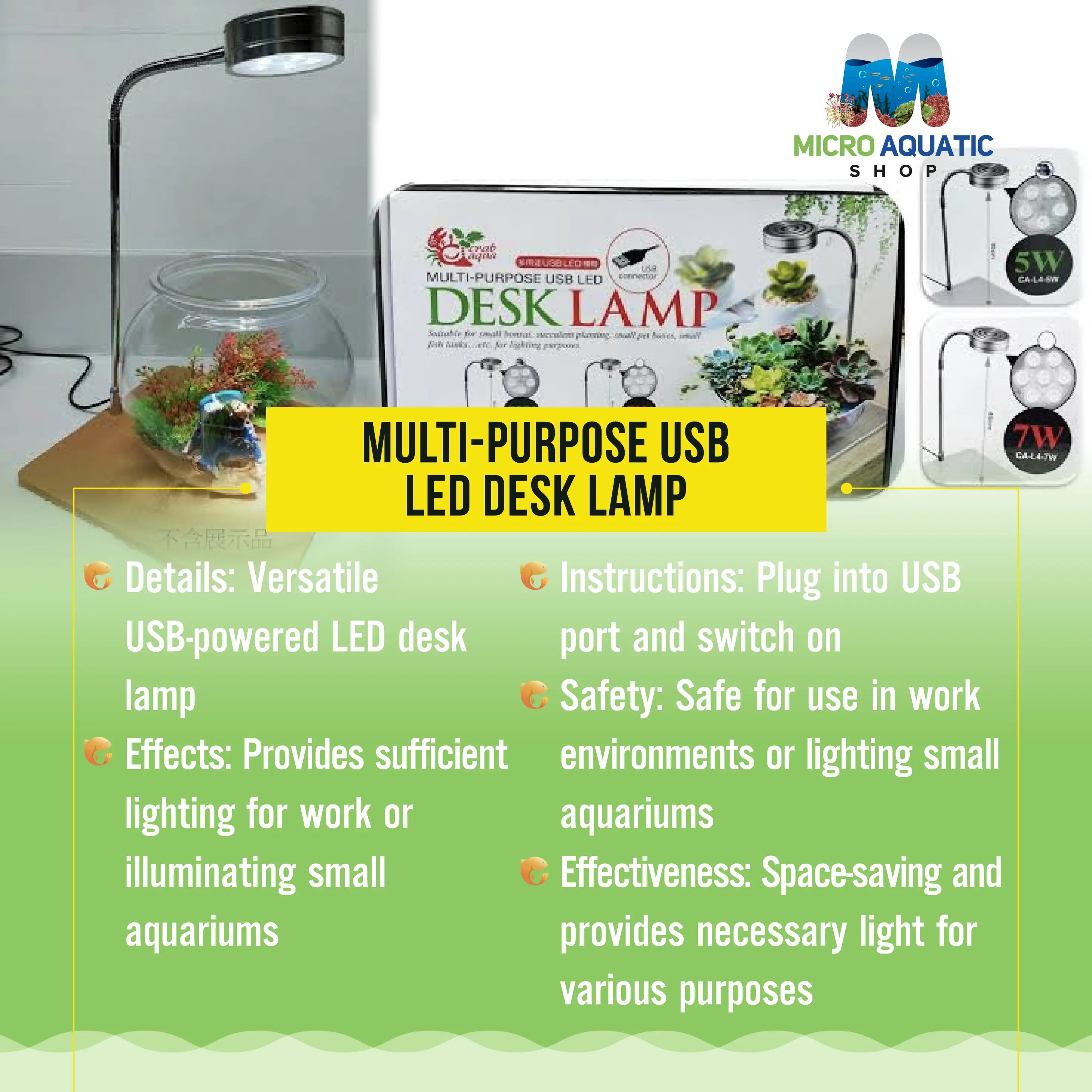 Multi-purpose usb led desk lamp Micro Aquatic Shop