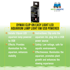 Dymax Clip-On Easy Light LED Aquarium Lamp Light 6w USB Powered